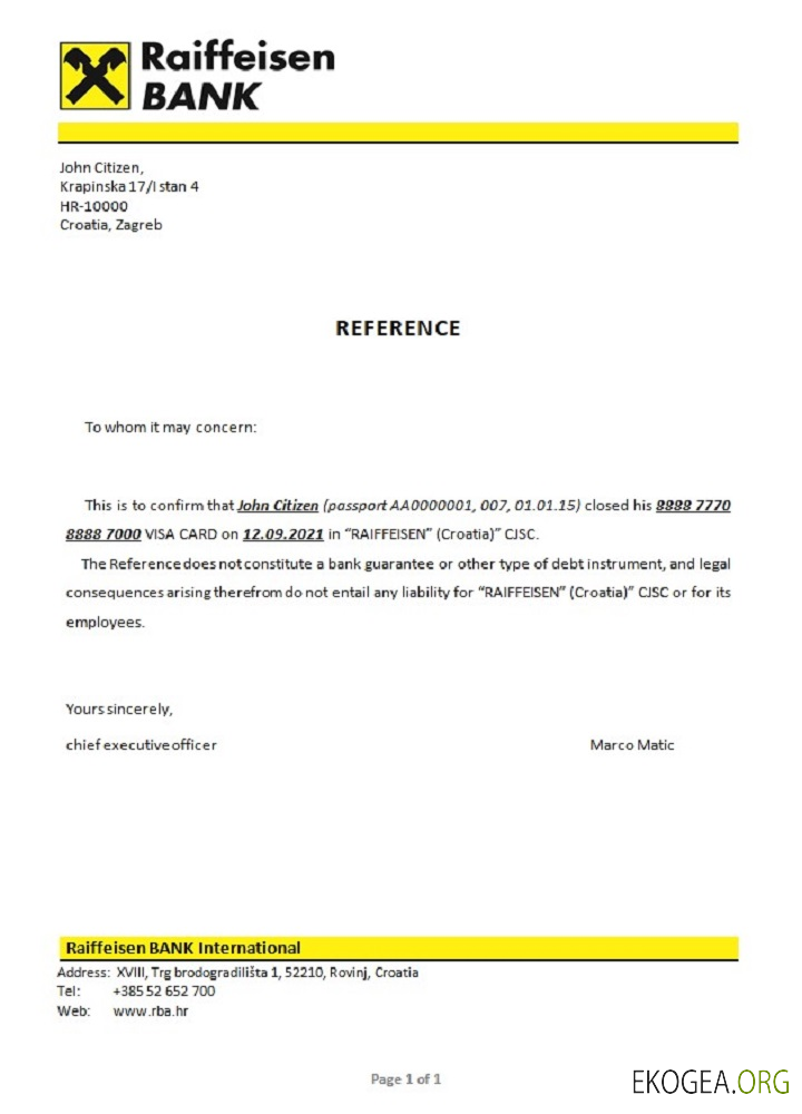 Croatie , Référence Raiffeisen bank , closure